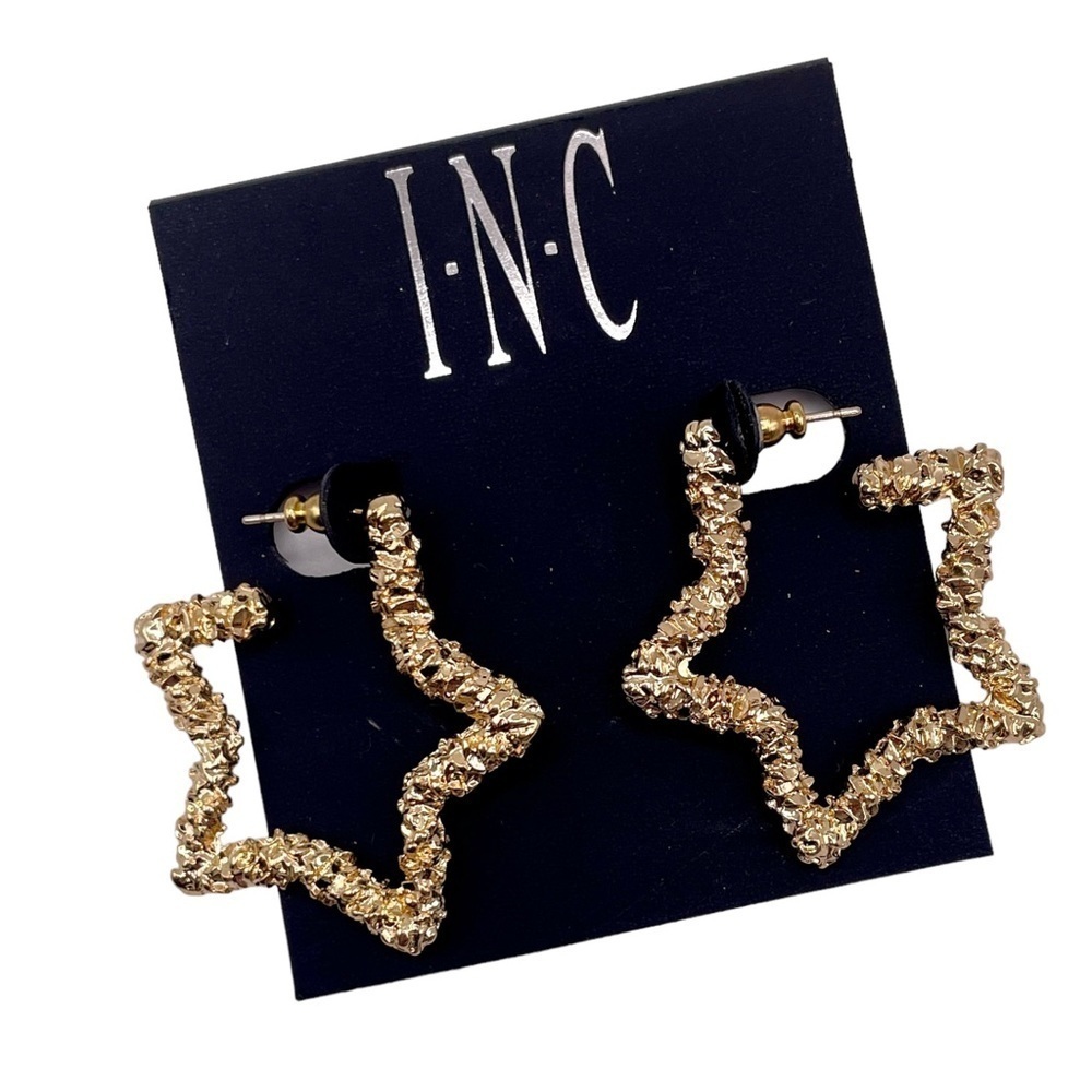 NWT INC Gold Star Earrings Hoops